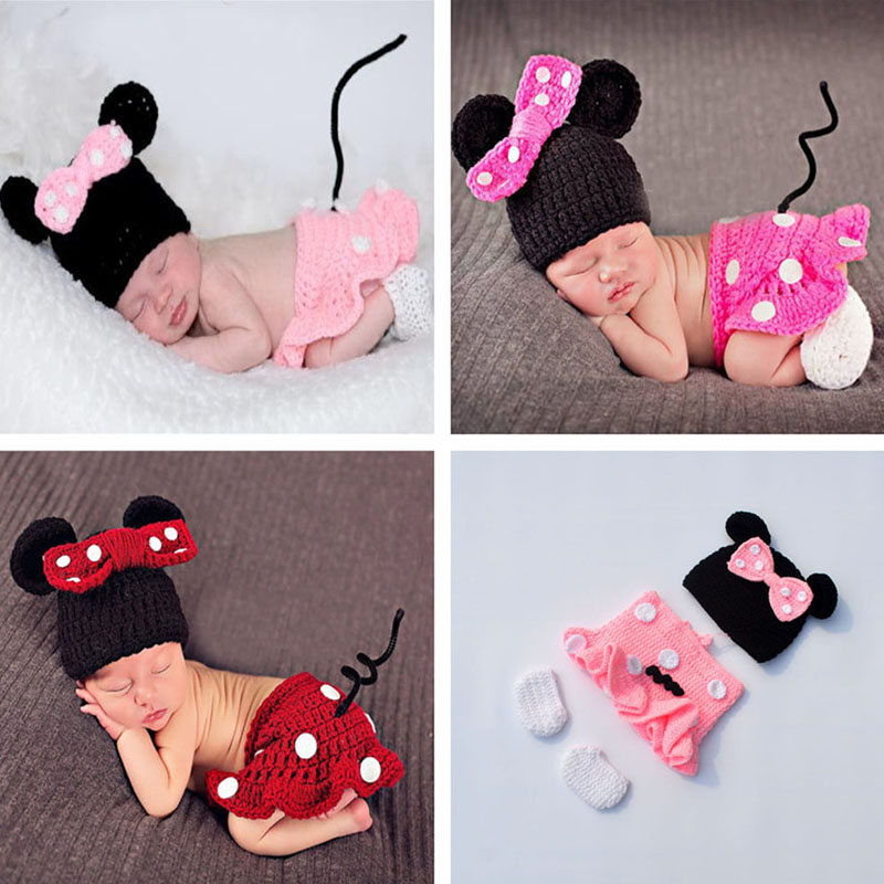 Newborn Gift Set - Handmade Crochet Cartoon Mouse Baby Photo